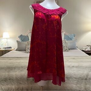 CABI Pink Orange S Tunic Sheer Top Dress 2 Layers Sleeveless Scoop Neck Flowing
